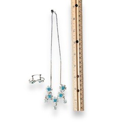 Vintage Nemo Signed Earrings and Necklace Aqua Rhinestone Silver Tone Costume