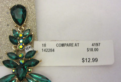 VTG NATASHA Gold Tone & Green Rhinestone Large Unused Earrings on Tag