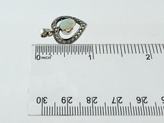 Vintage Unmarked Silver Toned Genuine Opal and Rhinestone Heart Pendant 2g .75In