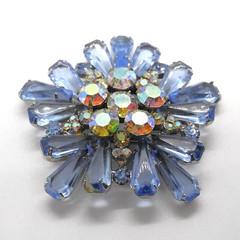 Vintage Juliana DeLizza and Elster Pale Blue AB Pentagon Rhinestone Brooch