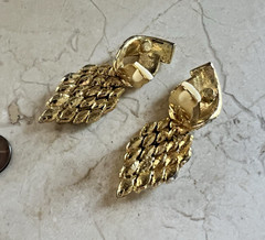 Vintage Ciner? Crystal Rhinestone Statement Drop Hinged Clip on Earrings 3″ Long
