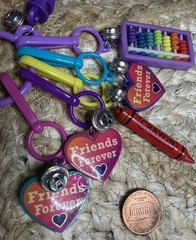 Vtg 80s Nostalgia Plastic Bell Charm Necklace Lot Cassette, Bubbles, Abacus EUC