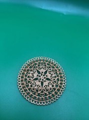 Vintage 1960’s Round Reticulated Domed Russian Gold Tone Runway Statement Pin 3″