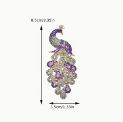 Brooch Blue & Iridescent Crystal Gold Tone Peacock