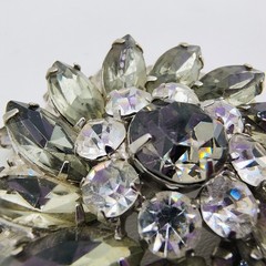 Vintage Smoky Gray Rhinestone Flower Burst Brooch Hollywood Regency Glamour