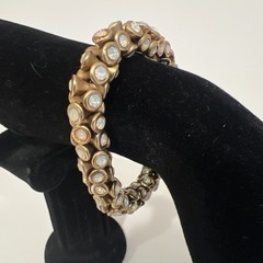 Clear Crystal Rhinestone Evening Wear Chunky Stretch Bracelet Gold Tone 7″