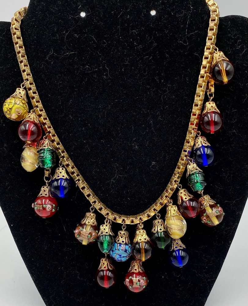 VTG Museum Of Modern Art MMA Murano Glass Bead Necklace Gold Tone USA Flaw