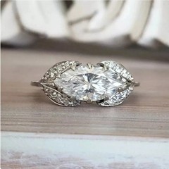Art Deco Style Marquise Cut Lab Created Diamond 14k White Gold FN Wedding Ring