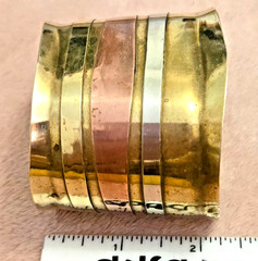 Artisan Wide Mixed Metal Brass-Copper-Sterling Silver Cuff Bracelet