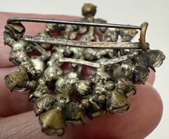 Antique Art Deco Cluster Brooch with Prong Set Round & Trillion Cut Glass Stones