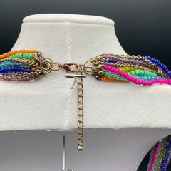 Vintage Multi-Strand Seed Bead Chain Charm Necklace Bohemian Hippie Jewelry