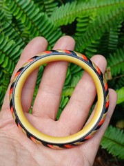 Vintage Art Deco Celluloid Bracelet Bangle Candy Striped Carved A Real Find!