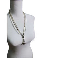 vintage gold tone links with tiny white glass beads accent 3 strand necklace