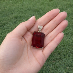 Handmade Red Ruby Pendant Necklace 100-110CT, Large Emerald Cut Gemstone Jewelry
