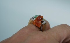 14K Jade Koi Fish and Diamond Ring