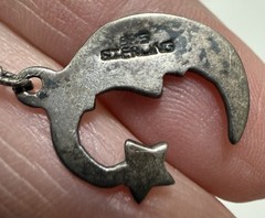 Vintage Celestial Sterling Silver Crescent Moon Face in Wizard Star Hat Necklace