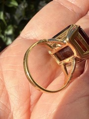 Vintage Avon Cocktail Ring Large Facted Cognac Color Glass Gold Tone Sz 6