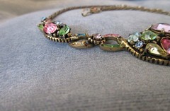 vintage signed 1955 HOLLYCRAFT NECKLACE multi color pastel rhinestones
