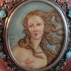Antique 800 Silver Handpainted Lady Portrait Cameo Brooch Pendant Turquoise Cabs