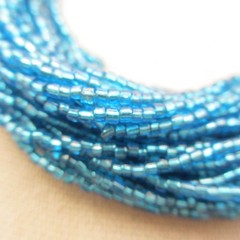 Vtg Glass Sead Bead Necklace Rhinestone Clasp Blue Multistrand Gold Tone 15 Inch