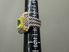 ESTATE GOLD SILVER PLATED MIX METAL CABLE LIME GREEN CRYSTAL UNISEX RING SIZE 5