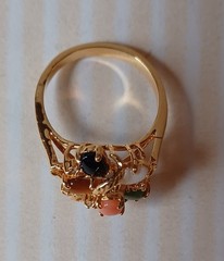 Vintage 80s 90s Gold Plated Cocktail Ring Semi-Precious Stones Size 9.5