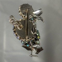 Joseph Warner Brooch Silver Tone Aurora Borealis Rhinestone Duck Bird Vintage