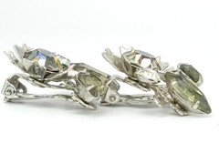 Vintage Beau Jewels Silver Tone Smoky & Clear Rhinestone Clip-On Earrings