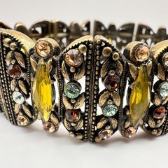 Vintage 90s Bronze Tone Multi Strand Stretch Bracelet Rhinestones Boho Jeweley