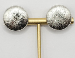 Elegant Large Button Brushed Textured Silver Tone Clip On Vtg Career Earrings