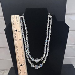 Vintage Art Deco Aurora Borealis 2 Strand Necklace, 14 Inch w/ 3 Inch Extender