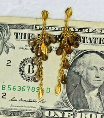 Vintage Italian Solid 14k Yellow Gold Smoky Quartz topaz Briolite Drop Earrings