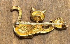 VINTAGE LG LIND-GAL ENAMEL GOLDTONE CAT & MOUSE BROOCH PIN 50’S BOBBLE HEAD