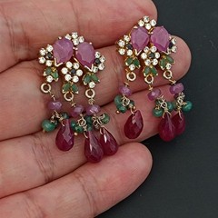 Vintage Boho Luxe Chandelier Earrings Maximalist Floral Ruby Rococo Style Opera