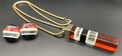 Designer Vintage! 1970s Lanvin Paris Mod Lucite Necklace &clip back earrings set