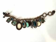 Vintage EXTASIA Signed GLASS INTAGLIO CAMEO Charm BRACELET Victorian Style
