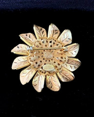 Vintage Signed JOSEF MORTON (Miriam Haskell) Russian Gold Tone FLOWER Pin Brooch