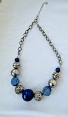 y2k 1990 2000s Modernist chunky Jewelry VTG Blue Silver textured metal necklace
