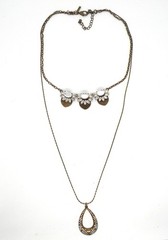 Vtg 2 Strands Chain Layered Pave Crystal Pendant Jewelry Brass Women Necklace