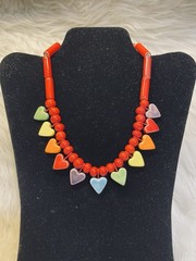 Vintage Flying Colors Ceramic Rainbow Heart Necklace 16” Pride Red Beads