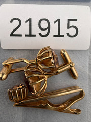 Vintage Swank Cufflink Tiebar Clip Set Gold Tone Rhinestone Sign