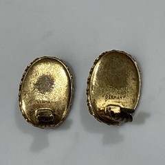 Vintage Green Princess Clip On Earrings Face Mask Gold Tone Germany READ