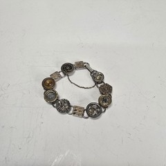 Vintage Victorian Era Antique Button Bracelet Mixed Metal Amber Glass Charm