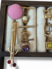 Vintage Men’s 25 Pc Mixed Gold LOT Tie Clips, Bars, Cuff Links, Wraps Costume