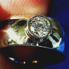 EARTH MINED DIAMOND Deco Engagement Ring Bezel set Chunky Dome 14K GOLD BAND 6.2