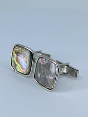 Cufflinks Mother of Pearl square flat MOP polished silver tone 7/8″