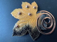 Vintage Matisse Renoir Enamel on Copper Leaf Brooch & Earrings Set Signed