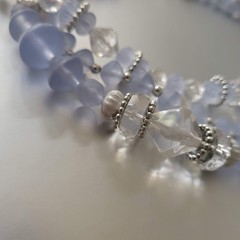MCM VTG Choker Necklace & Earring Set Frosted Blue Multi-layer Chunky Statement