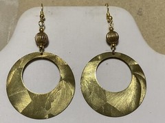 NEW LISTING* LG.HANDCRAFTED VTG.ENGRAVED GOLDEN BRASS- OPEN RING- EARRINGS-NEW#3