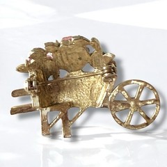 Flower Cart Brooch Molded Glass Rhinestones Gold Tone Garden Vintage Pin